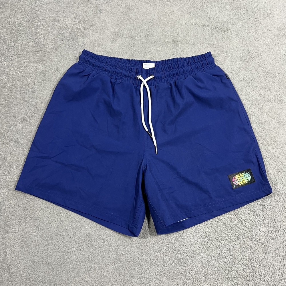 Slunks Shorts Mens Small Blue Lined Volleyball Beach Athletic Performance Swim